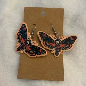 Moth with skull earrings